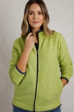 Coats & Jackets>Weird Fish Soft Green Ariana Full Zip Grid Fleece