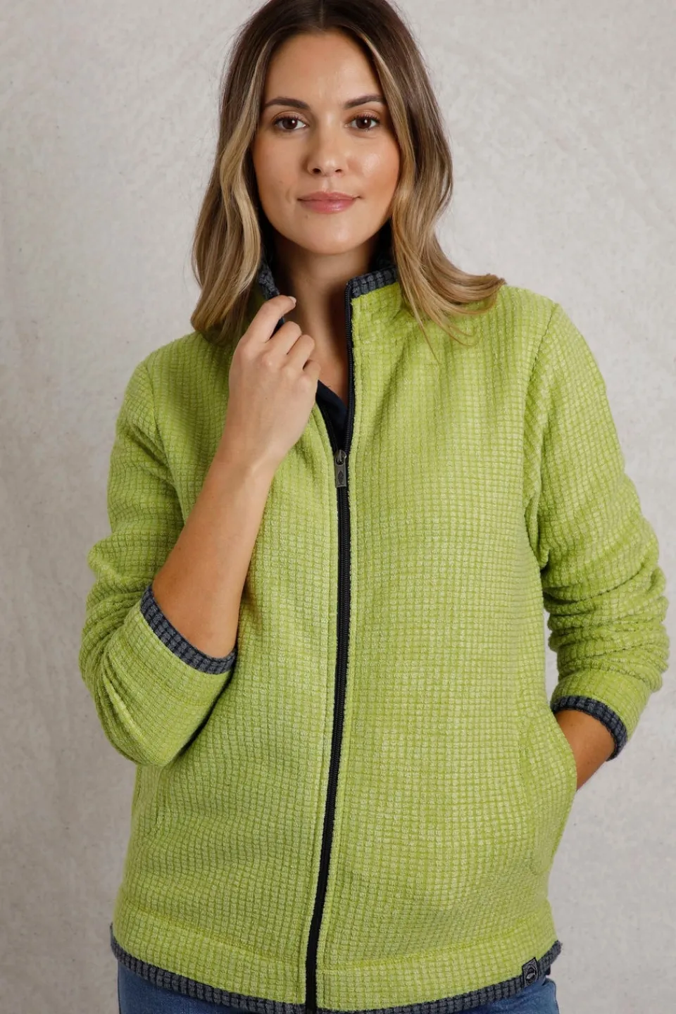 Coats & Jackets>Weird Fish Soft Green Ariana Full Zip Grid Fleece