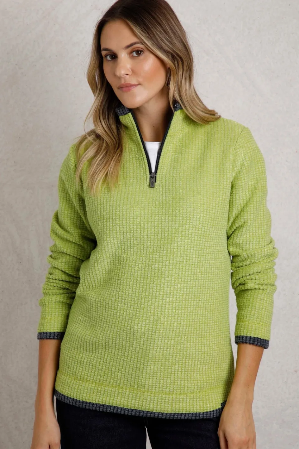 Coats & Jackets>Weird Fish Soft Green Beye 1/4 Zip Grid Fleece