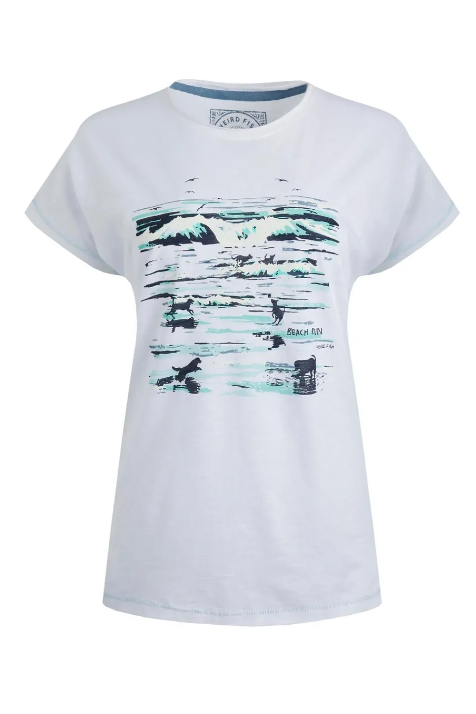 T-Shirts>Weird Fish White Beach Run Front Print Graphic T-Shirt