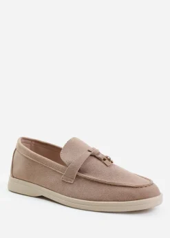 Footwear>Where's That From Where's That From Khaki Suede Pegasus Slip On Trim Loafers
