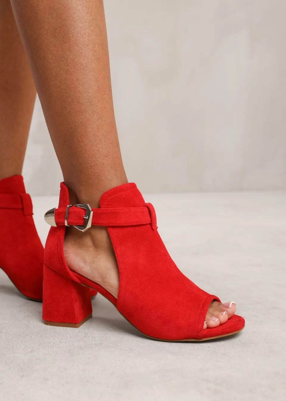 Footwear>Where's That From Where's That From Red Suede Zaneen Open Toe Block Heel