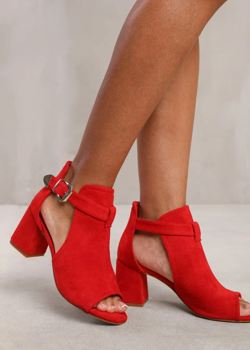 Footwear>Where's That From Where's That From Red Suede Zaneen Open Toe Block Heel