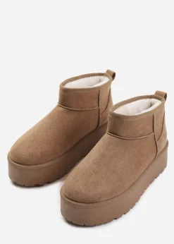 Footwear>Where's That From Where's That From Zyla Faux-Suede Fur Lining Slipper Boots Camel