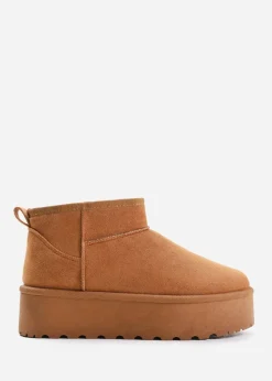 Footwear>Where's That From Where's That From Zyla Faux-Suede Fur Lining Slipper Boots Chestnut