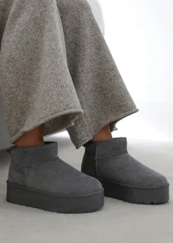Footwear>Where's That From Where's That From Zyla Faux-Suede Fur Lining Slipper Boots Grey