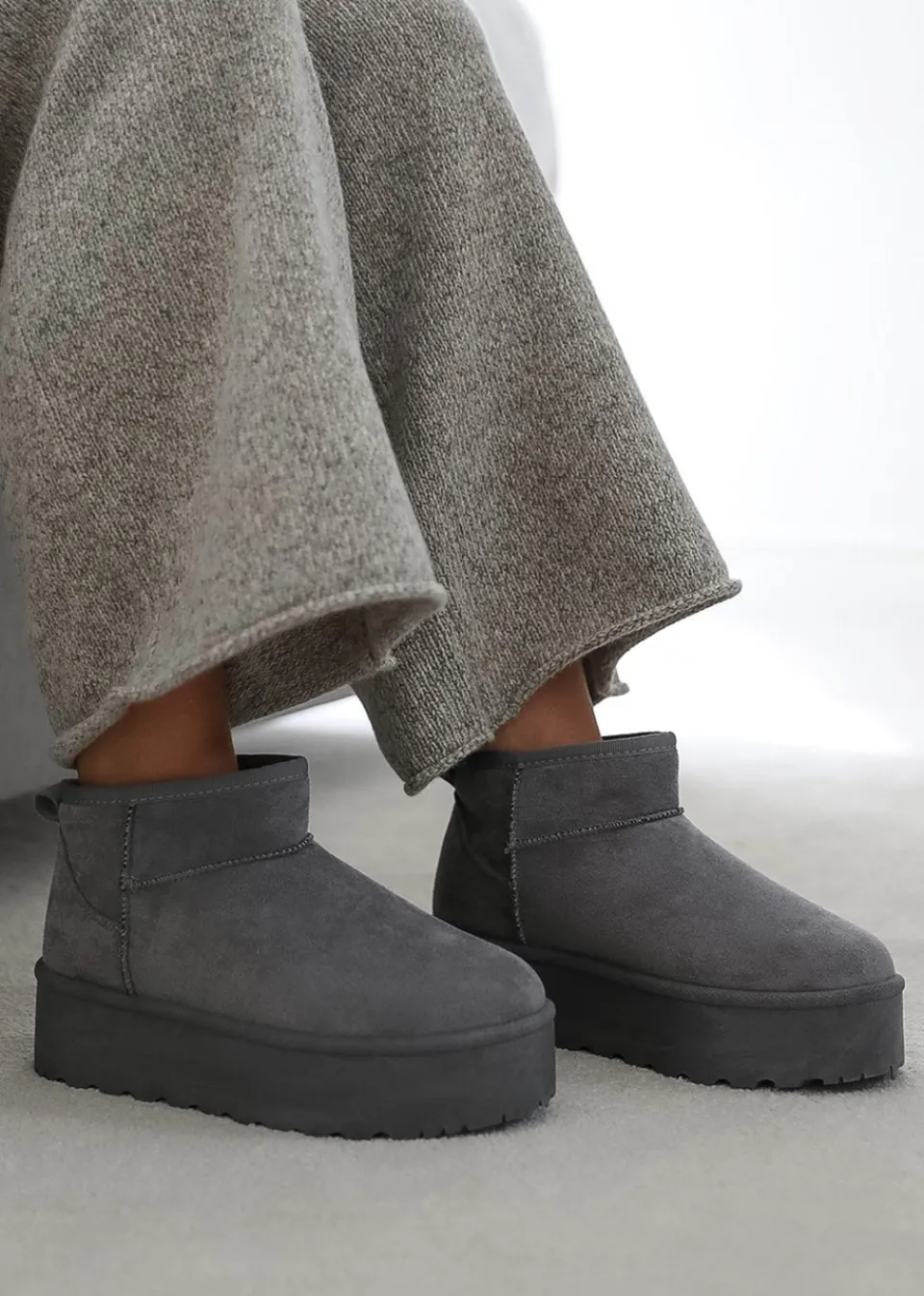 Footwear>Where's That From Where's That From Zyla Faux-Suede Fur Lining Slipper Boots Grey