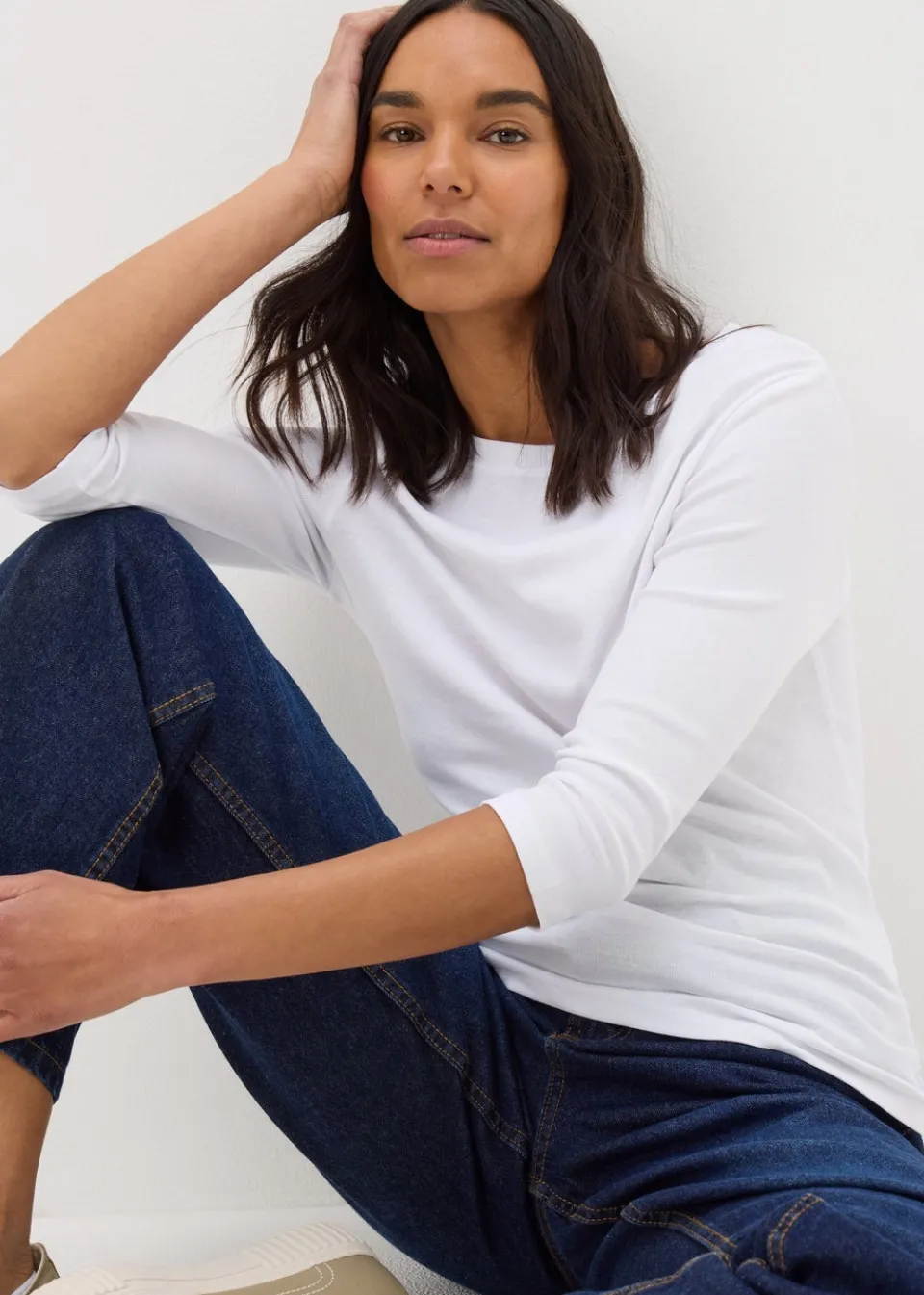T-Shirts>Papaya White 3/4 Sleeve Perfect T-Shirt