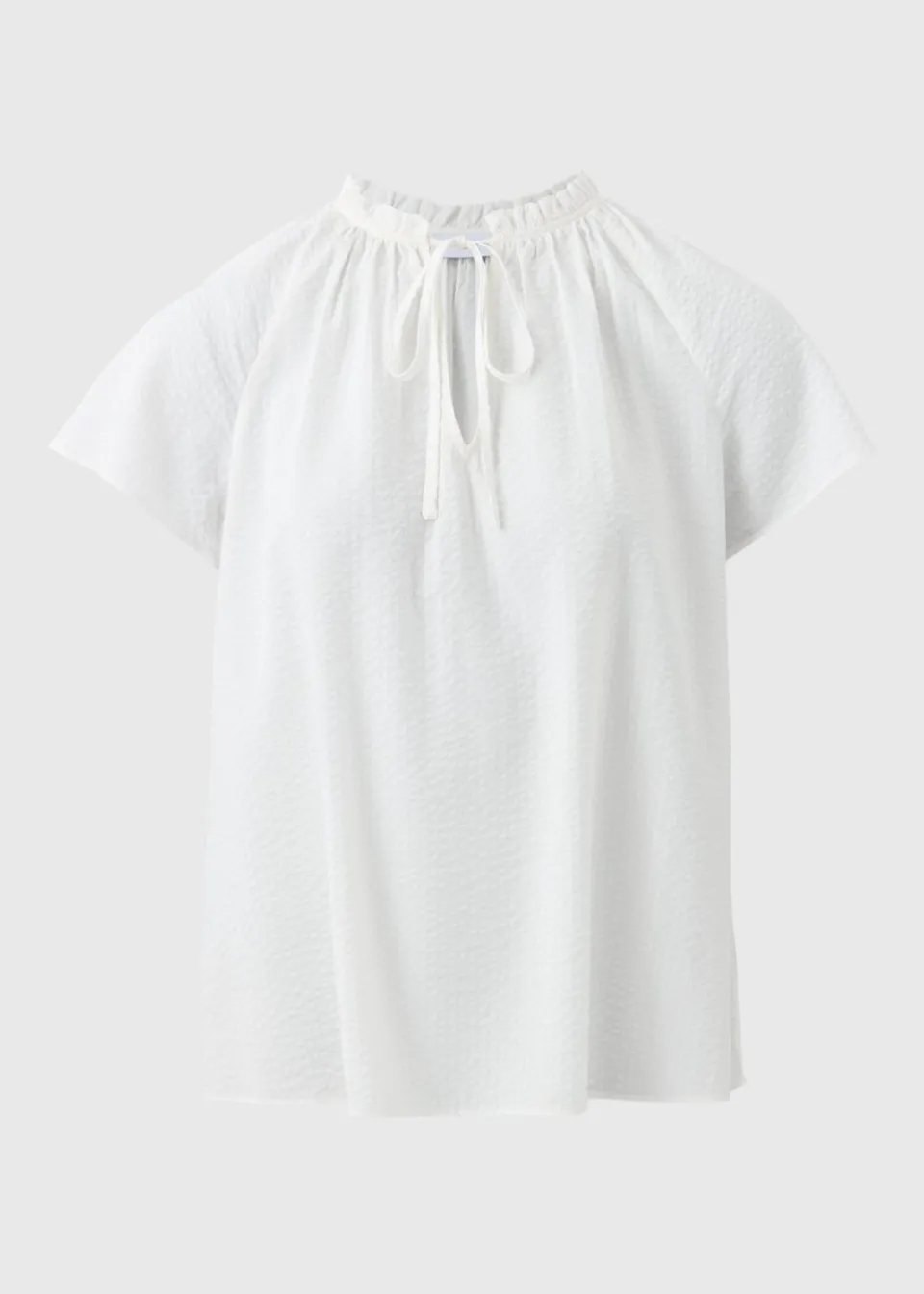 Tops>Papaya White Boho Tie Neck Short Sleeve Blouse