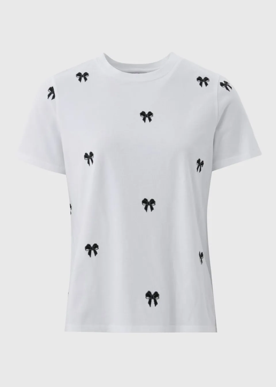 T-Shirts>Papaya White Bow Embroidered T-Shirt