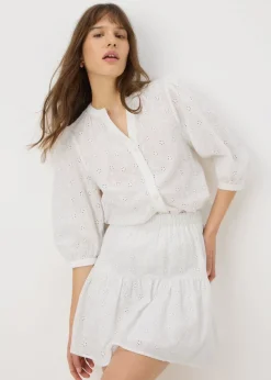 Skirts> White Broderie Mini Skirt