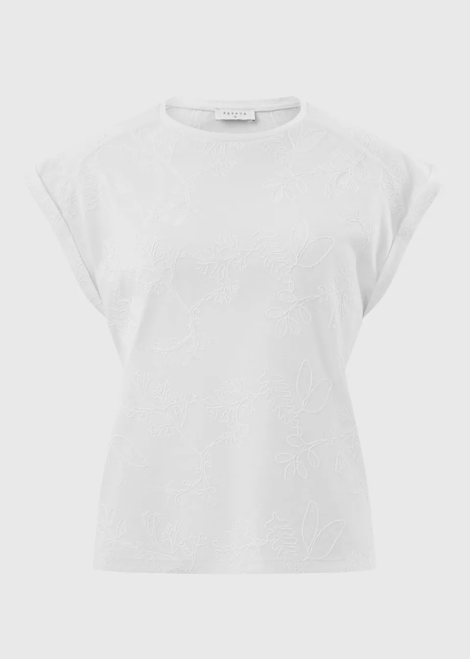 T-Shirts>Papaya White Cornelli Embroidered T-Shirt