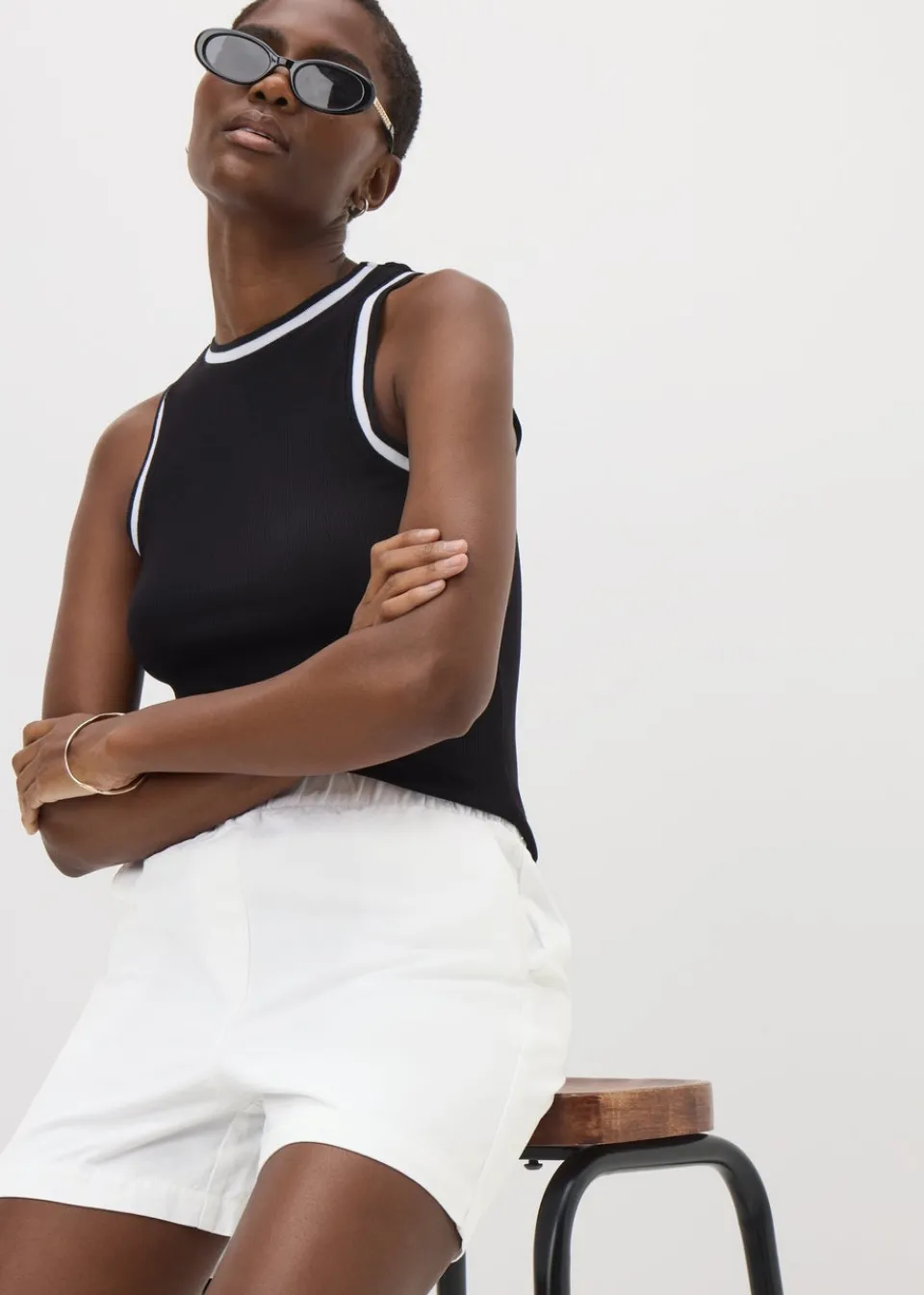 Shorts>Papaya White Cotton Elasticated Shorts