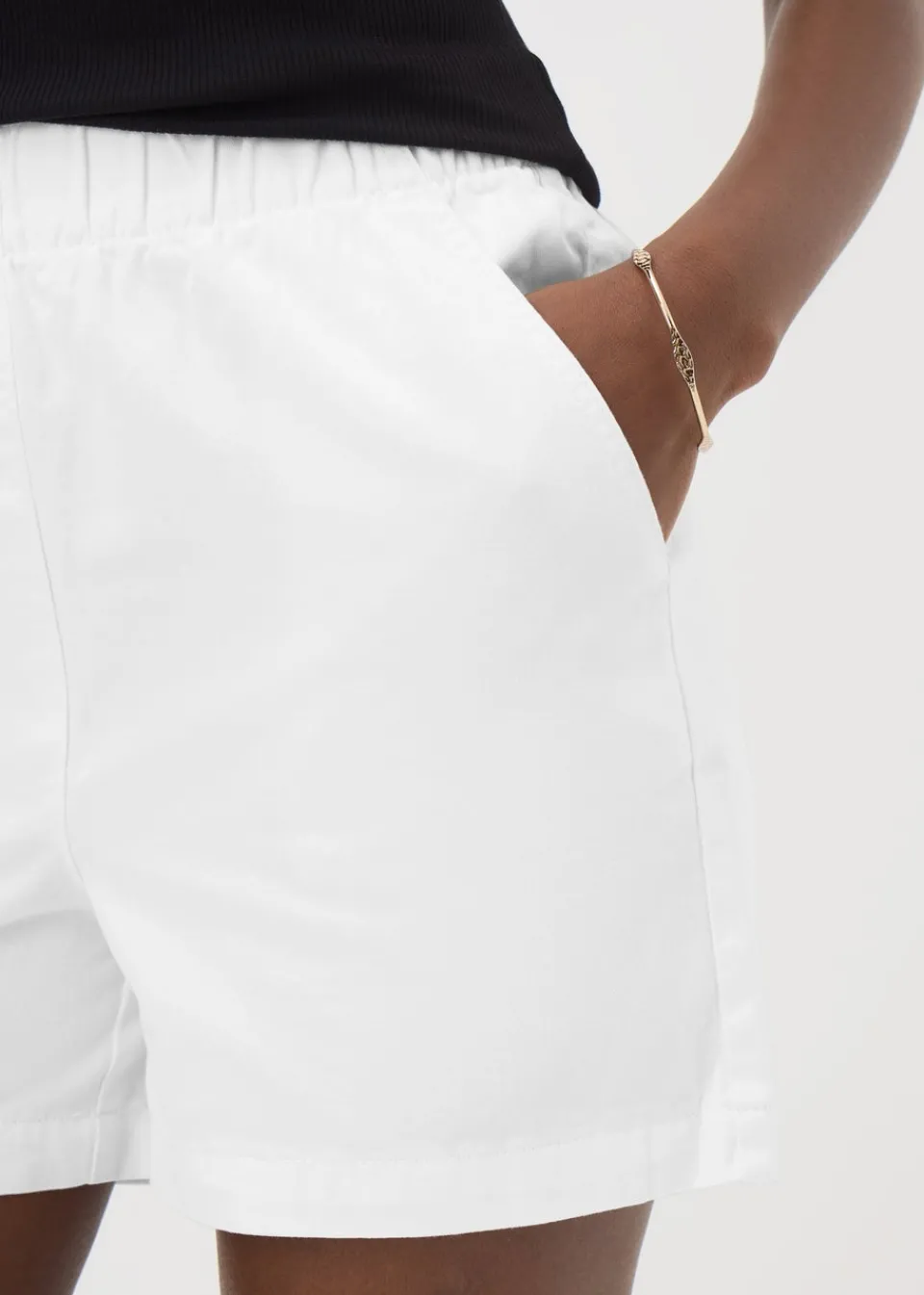 Shorts>Papaya White Cotton Elasticated Shorts