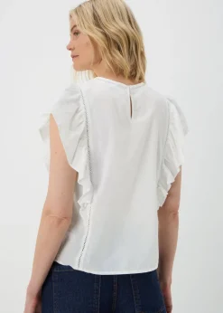 Tops>Papaya White Dobby Ruffle Sleeve Blouse
