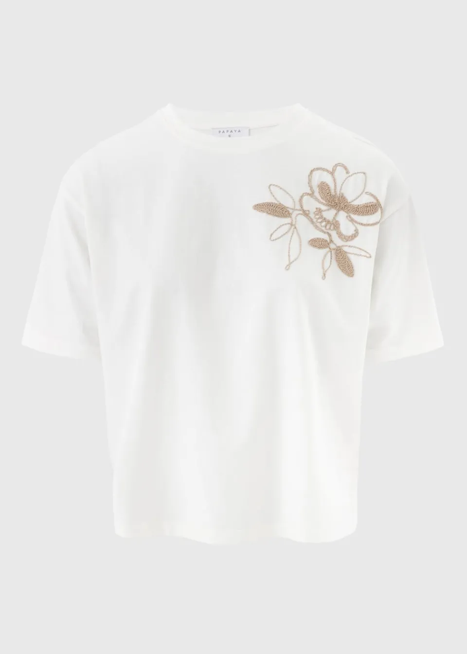 T-Shirts>Papaya White Floral Patch T-Shirt