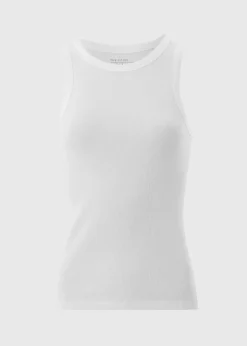 Tops> High Neck Ribbed Vest White