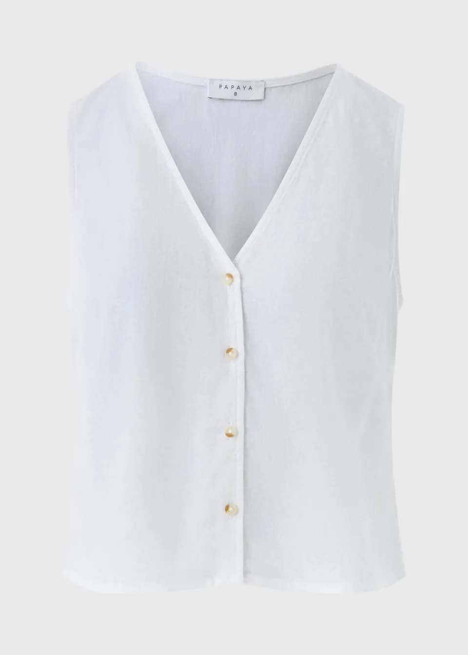 Tops>Papaya Linen Blend Button Up Vest Top White