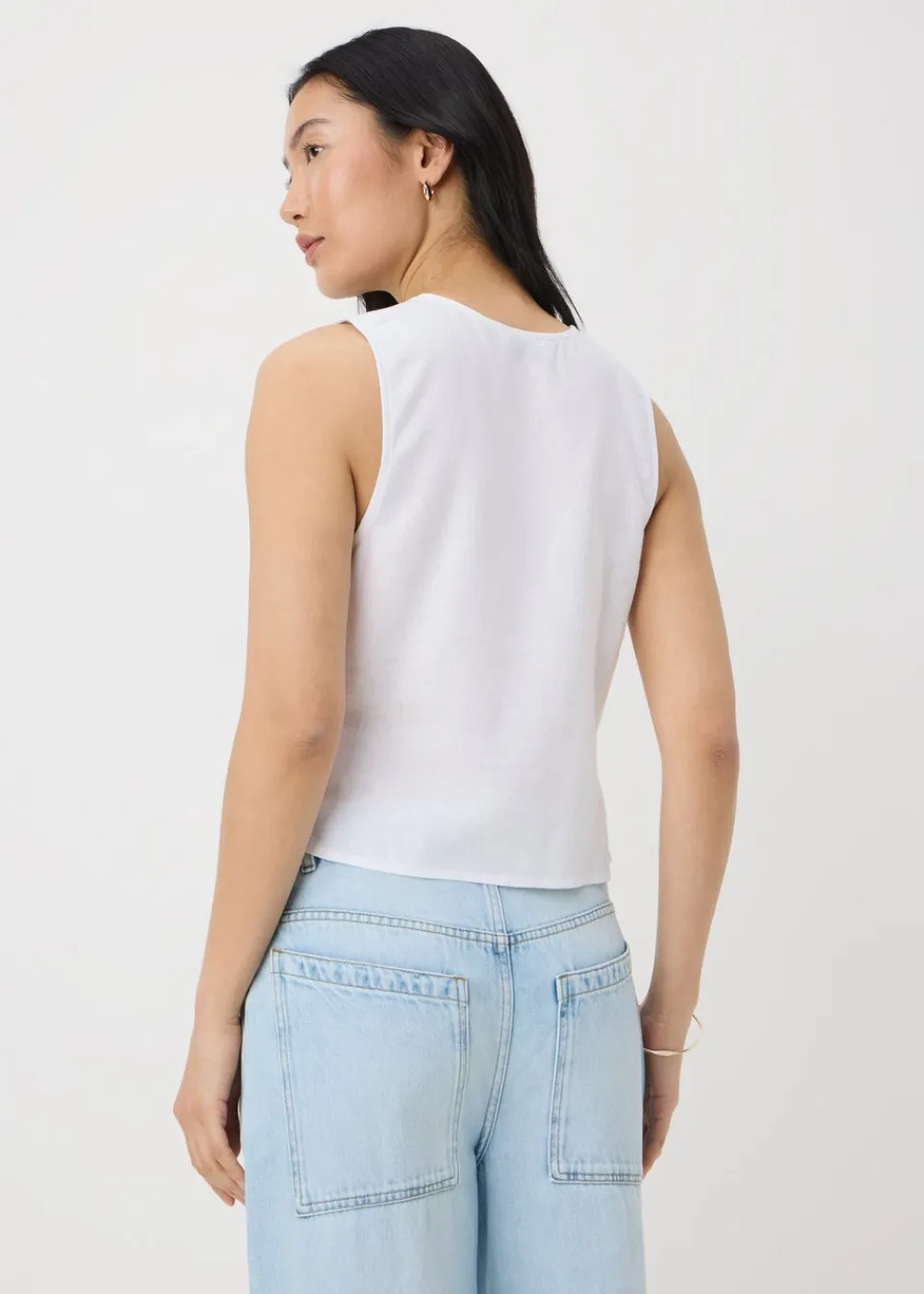 Tops>Papaya Linen Blend Button Up Vest Top White