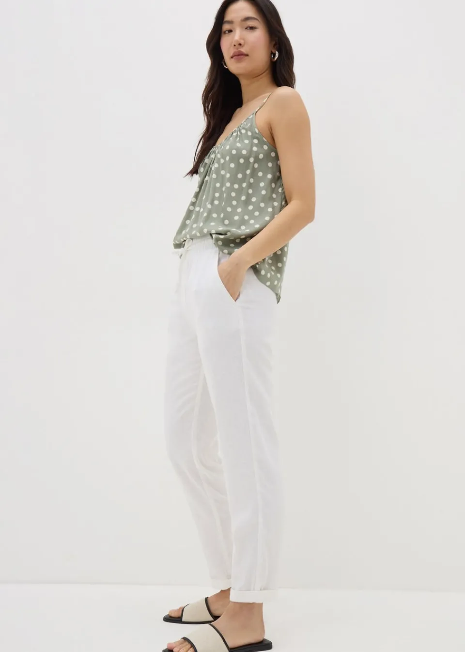 Trousers>Papaya White Linen Blend Tapered Trousers