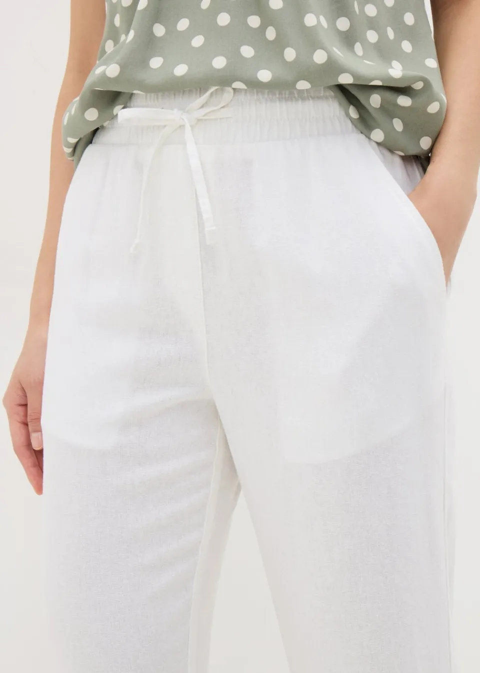 Trousers>Papaya White Linen Blend Tapered Trousers