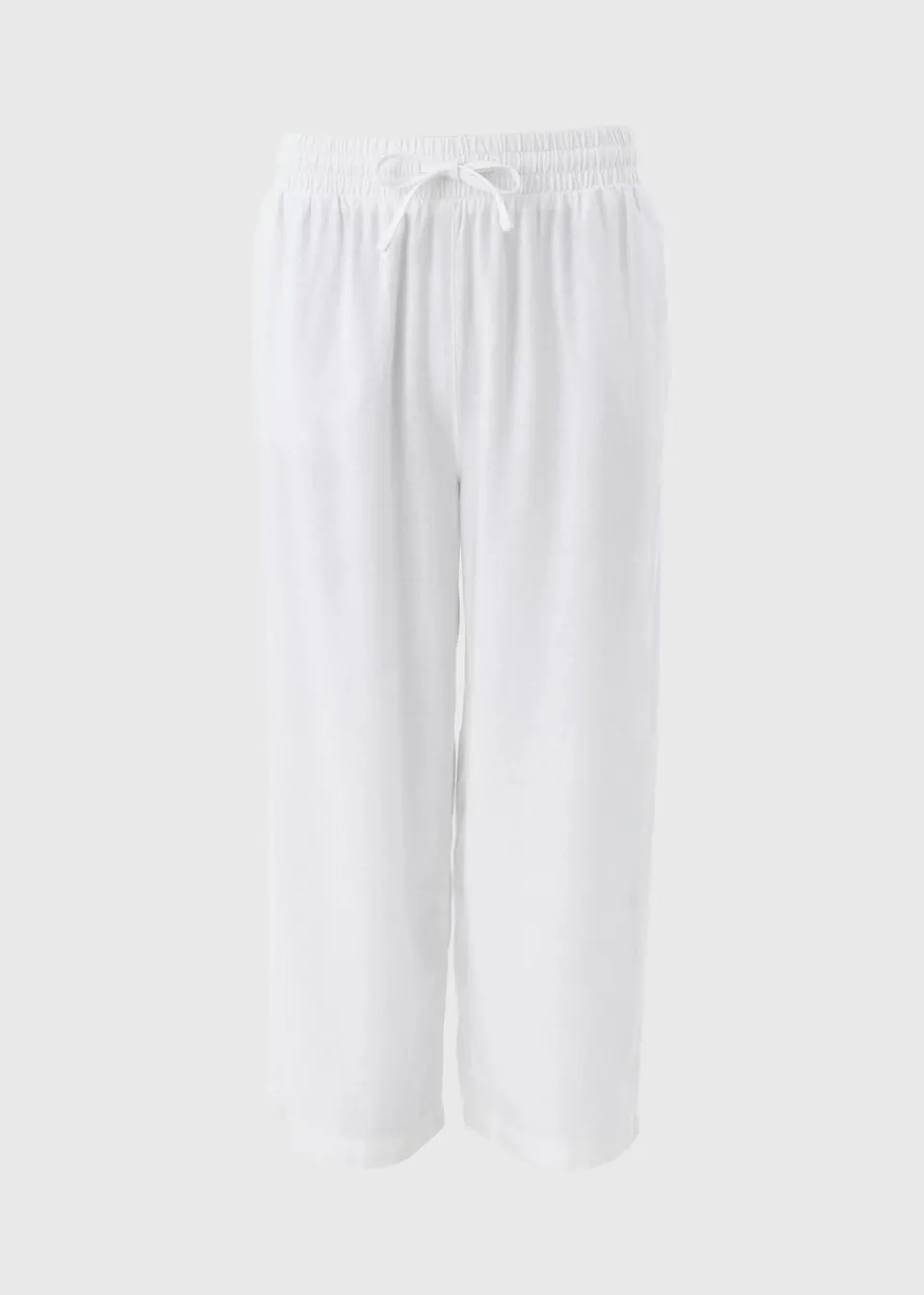 Trousers>Papaya White Linen Blend Wide Cropped Trousers