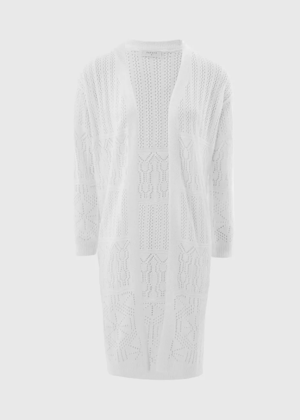 Tops>Papaya Longline Pointelle Cardigan White