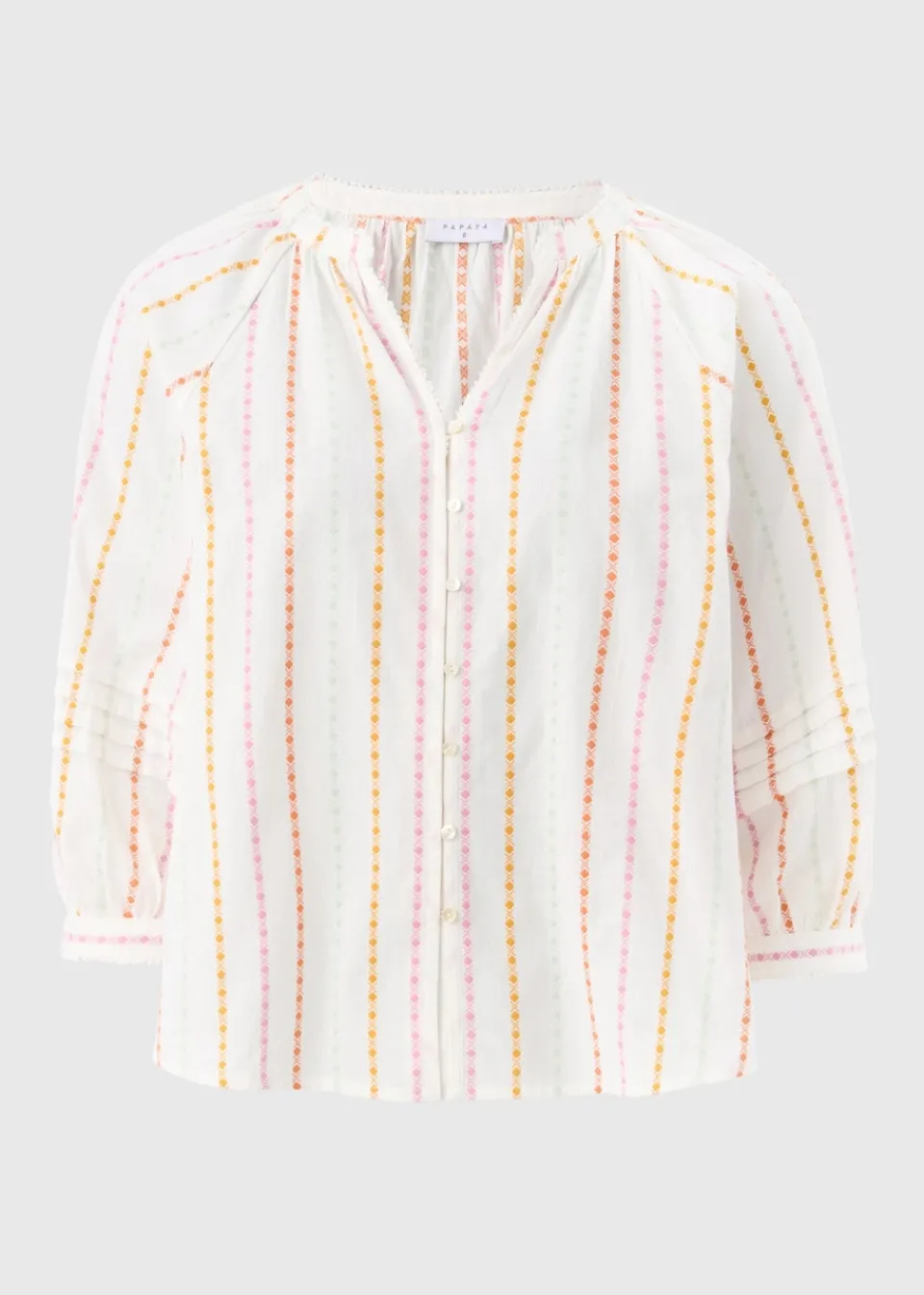 Tops>Papaya White Multi Stripe Dobby Blouse