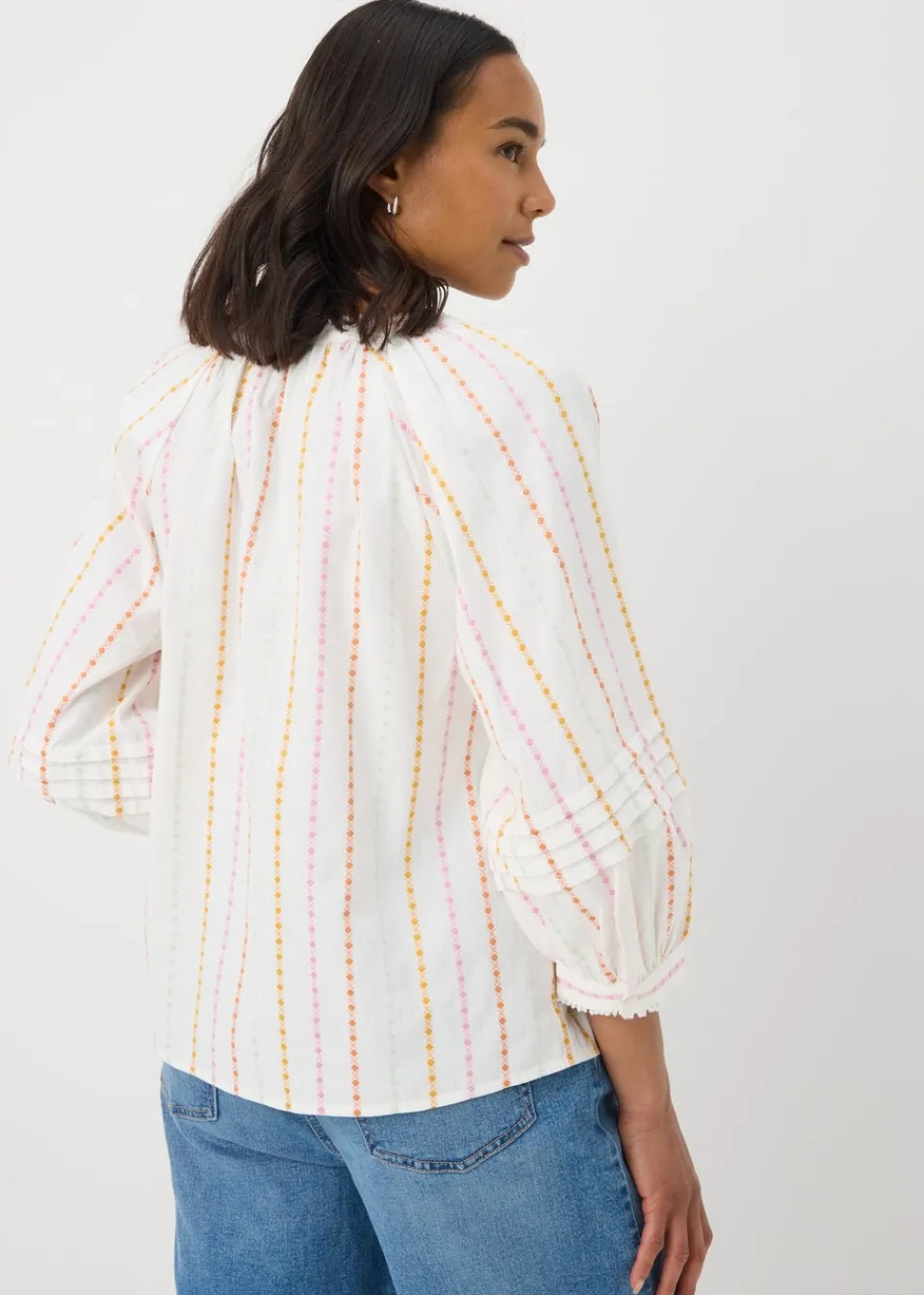 Tops>Papaya White Multi Stripe Dobby Blouse