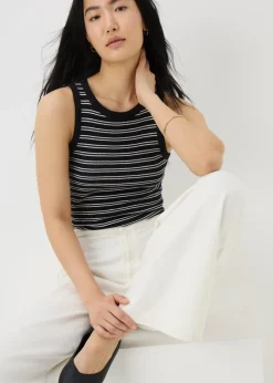 Tops>Papaya White Ribbed Stripe High Neck Racer Back Vest Top