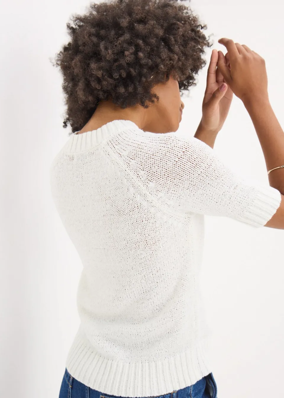 Tops>Papaya White Short Sleeve Knitted T-Shirt