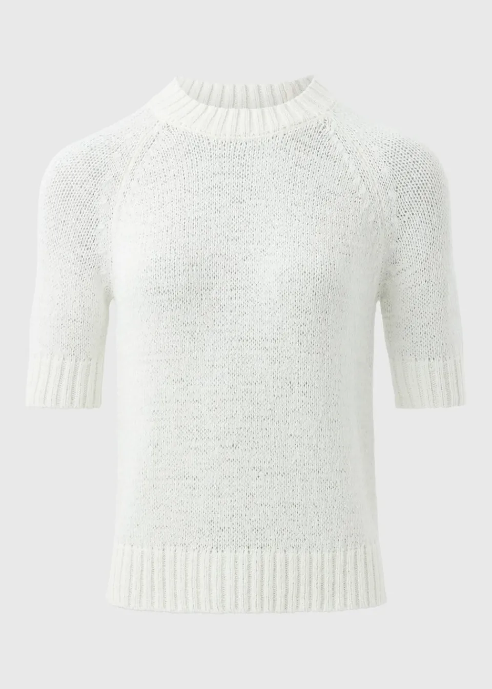 Tops>Papaya White Short Sleeve Knitted T-Shirt