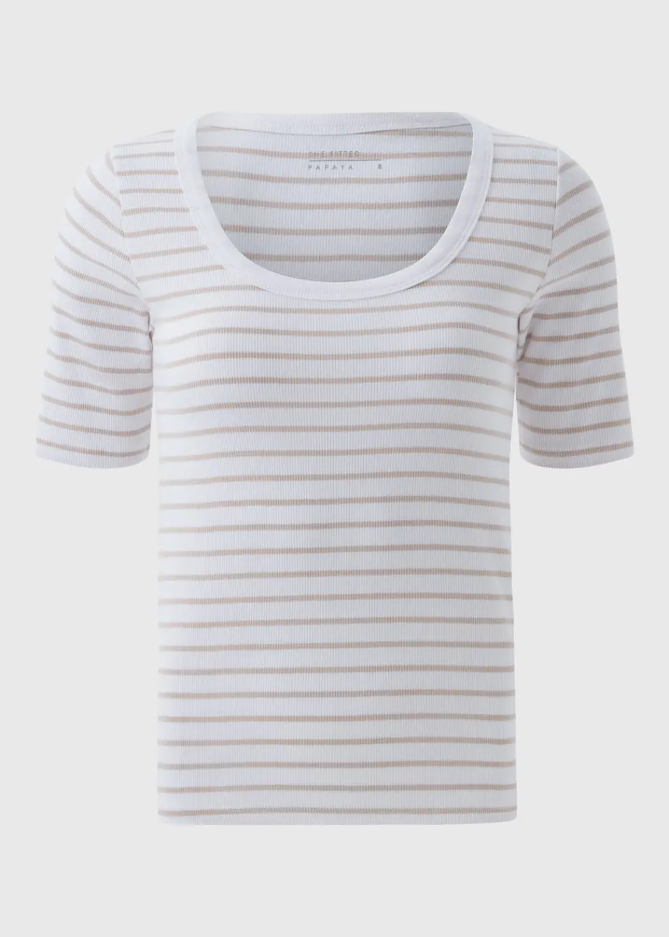 T-Shirts>Papaya White Stripe Ribbed T-Shirt