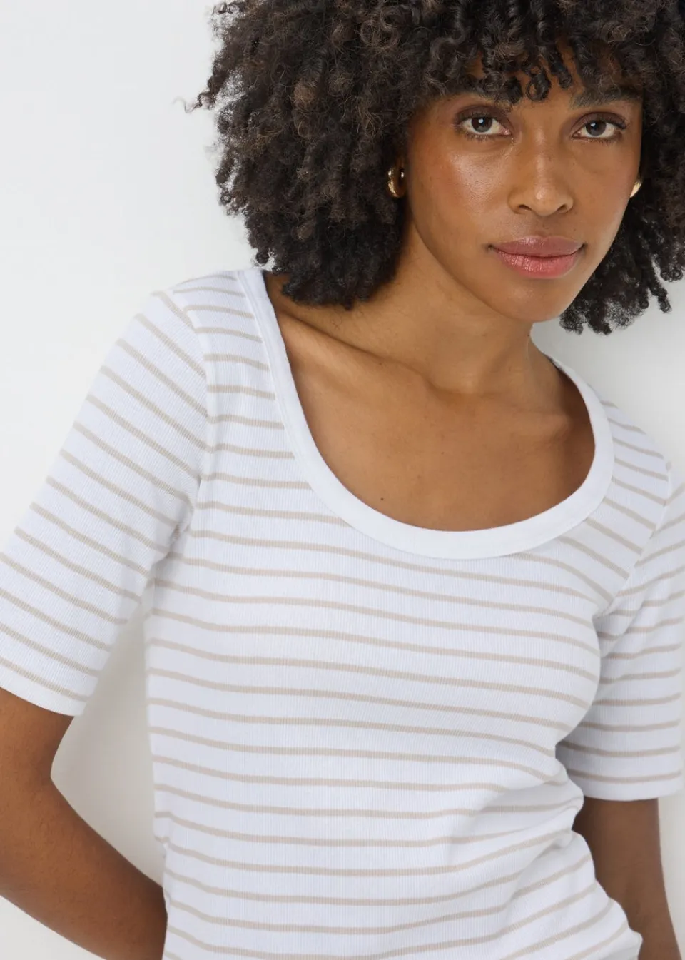 T-Shirts>Papaya White Stripe Ribbed T-Shirt