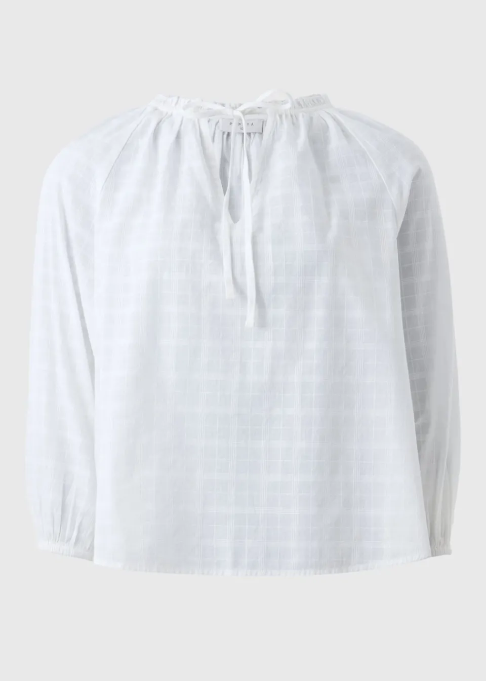 Tops>Papaya White Textured Tie Neck Blouse
