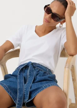 T-Shirts>Papaya White V-Neck Regular Fit T-Shirt