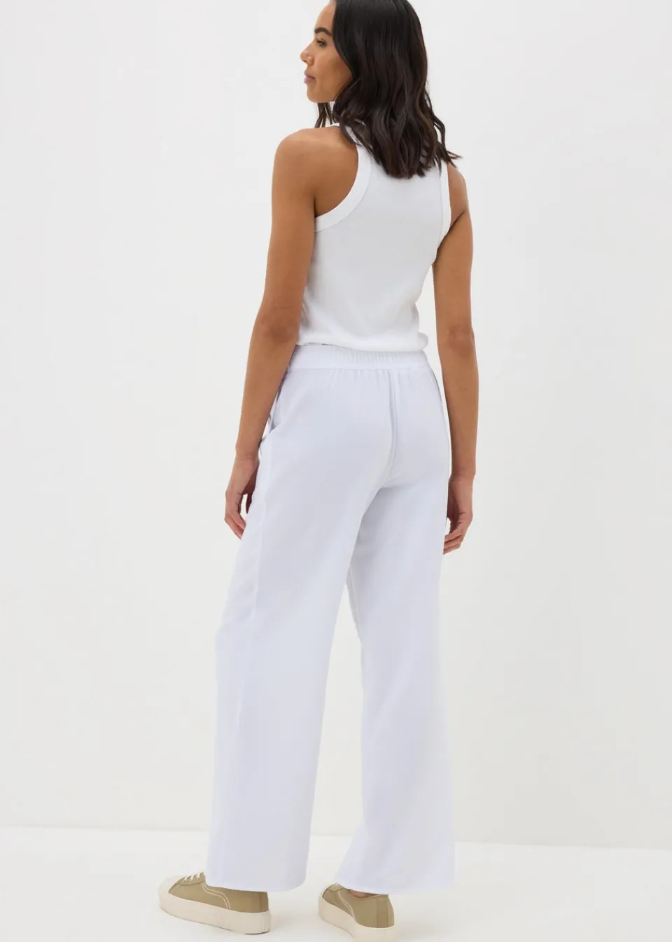 Trousers>Papaya White Wide Leg Drawstring Trousers