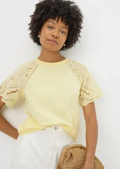 T-Shirts>Papaya Broderie Raglan Sleeve T-Shirt Yellow