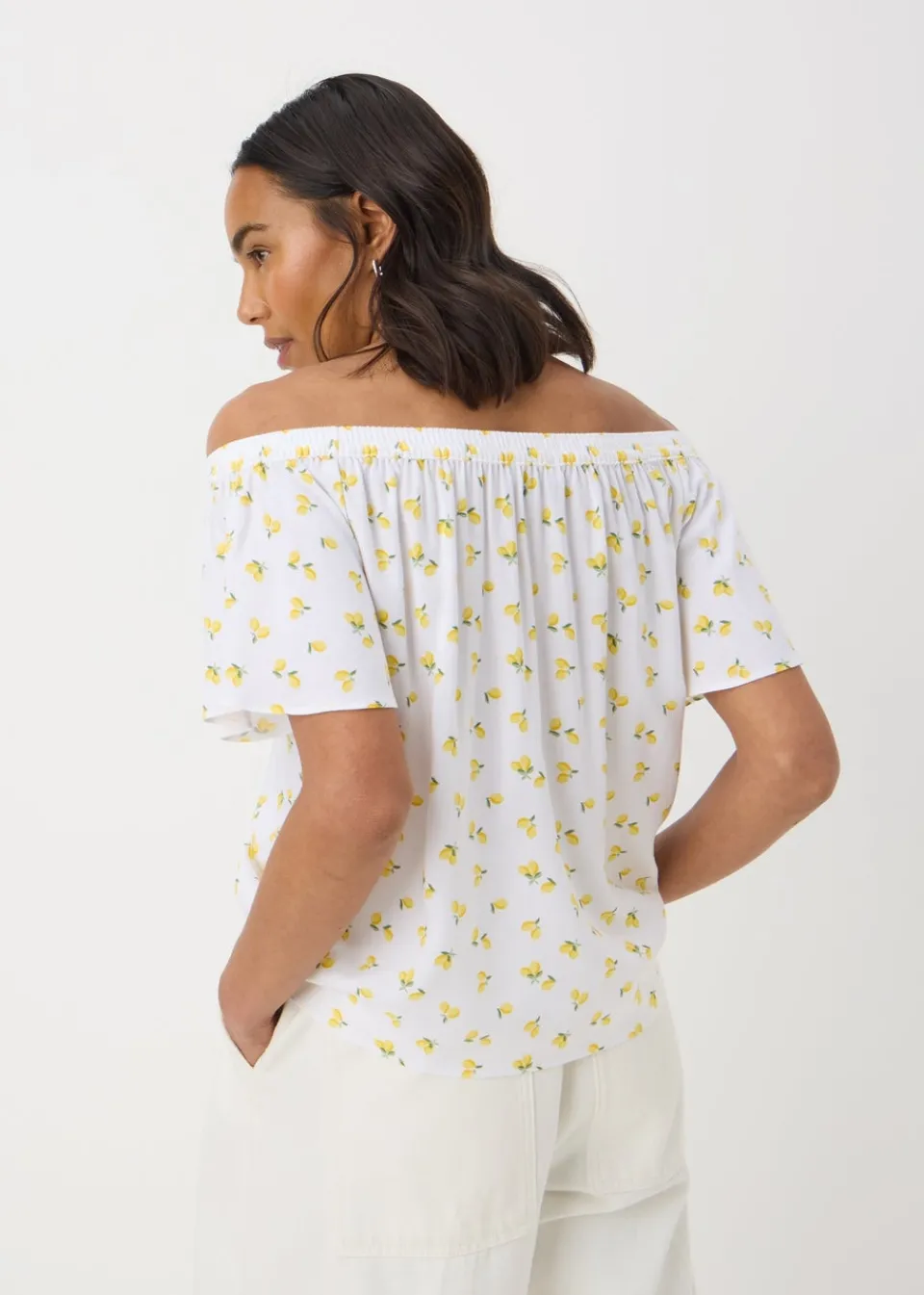 Tops>Papaya Yellow Lemons Bardot Blouse