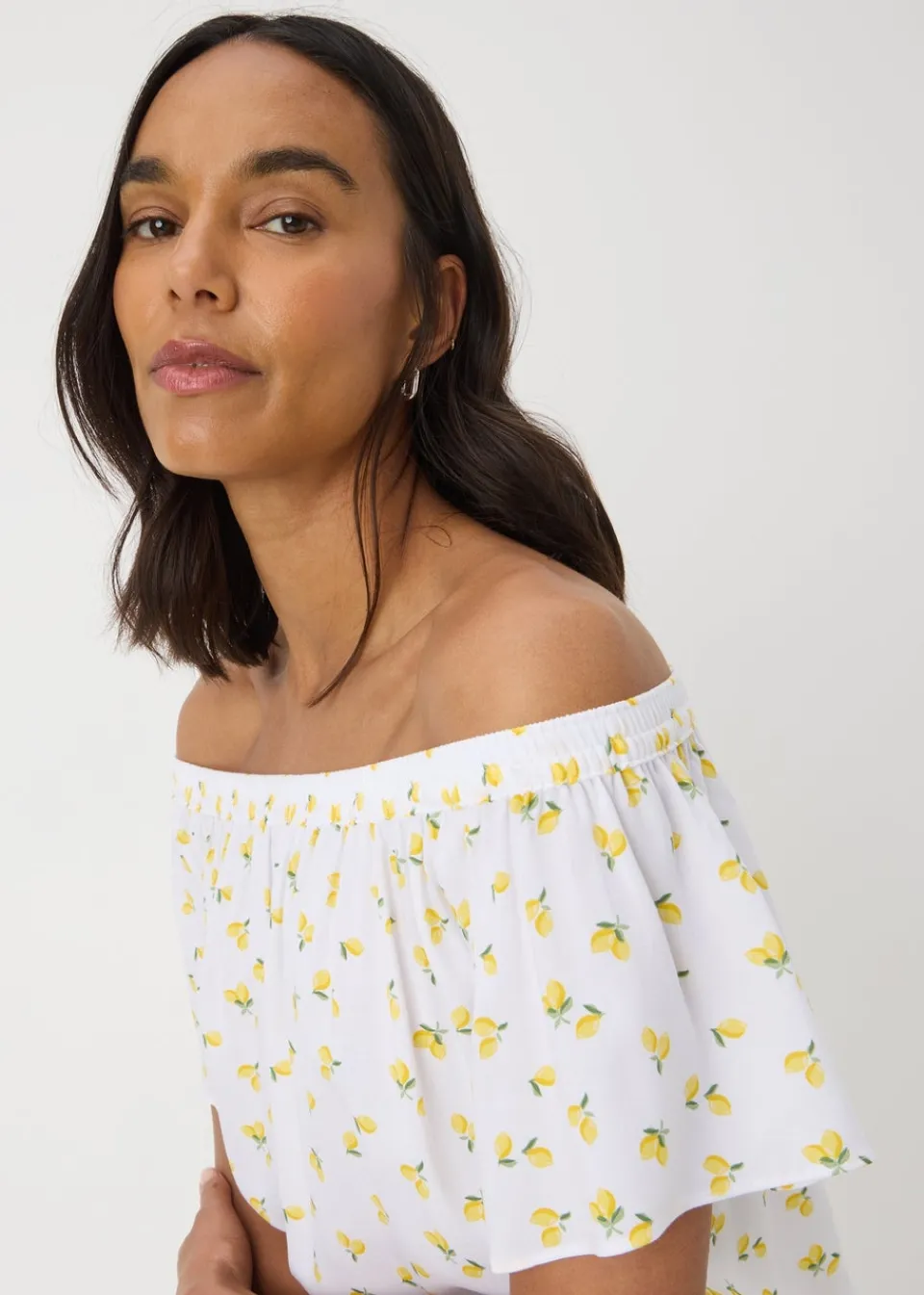 Tops>Papaya Yellow Lemons Bardot Blouse