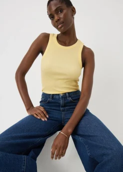Tops>Papaya Ribbed High Neck Vest Top Yellow