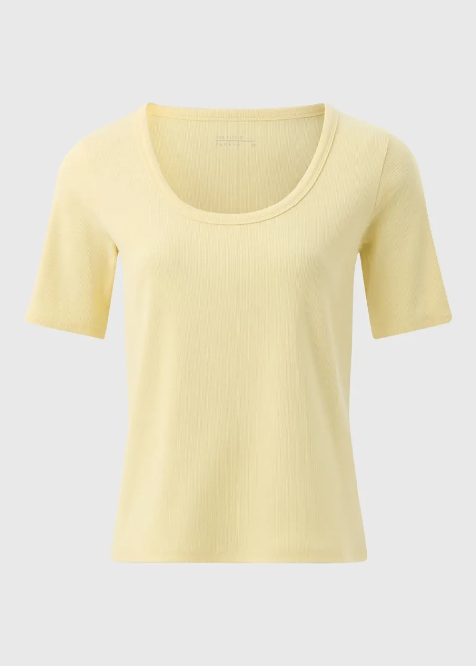 T-Shirts>Papaya Scoop Neck Ribbed Fitted T-Shirt Yellow