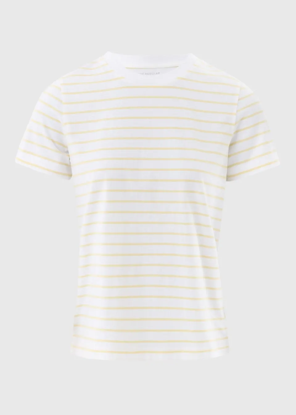 T-Shirts>Papaya Yellow Stripe Crew Neck Top