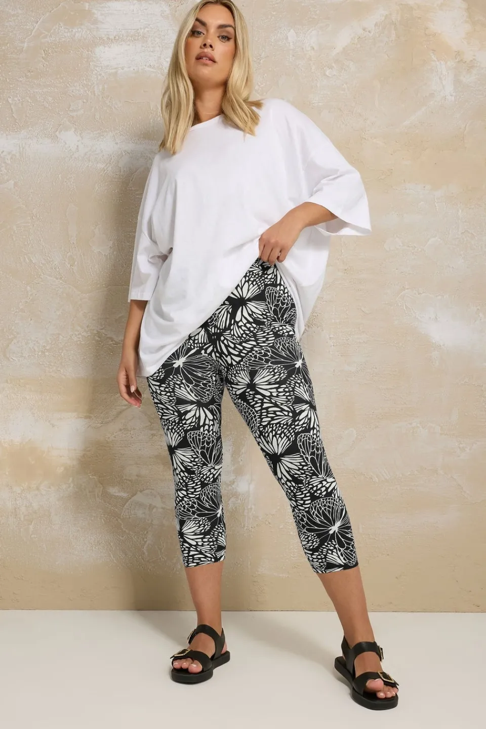 Loungewear>YOURS 2 Pack Curve Black Butterfly Print Cropped Leggings