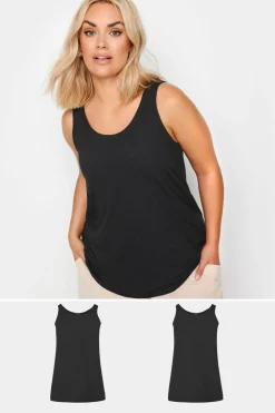Tops>YOURS 2 Pack Curve Black Core Vest Tops