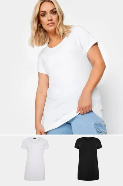 Tops>YOURS Curve 2 Pack Black & White Longline T Shirts