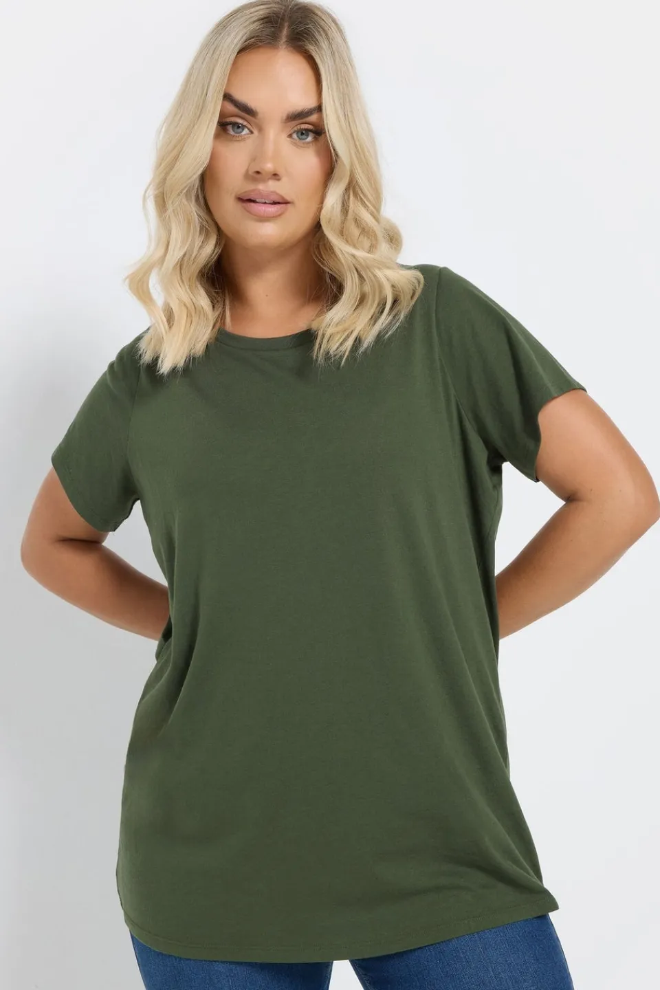 T-Shirts>YOURS Curve 3 Pack Green & White Essential T Shirts