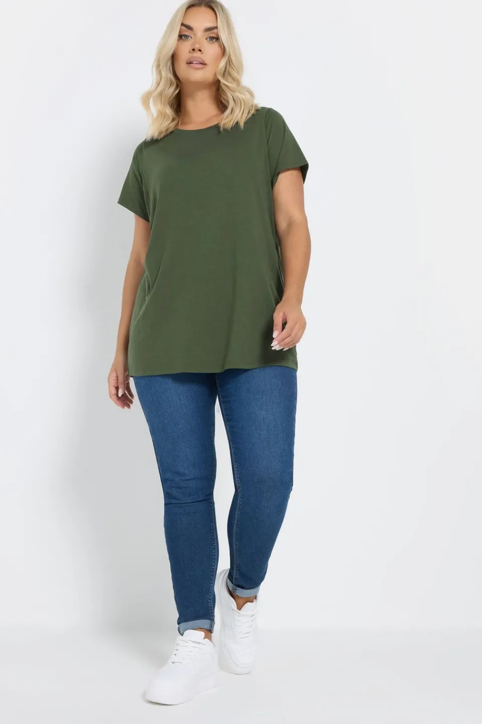 T-Shirts>YOURS Curve 3 Pack Green & White Essential T Shirts