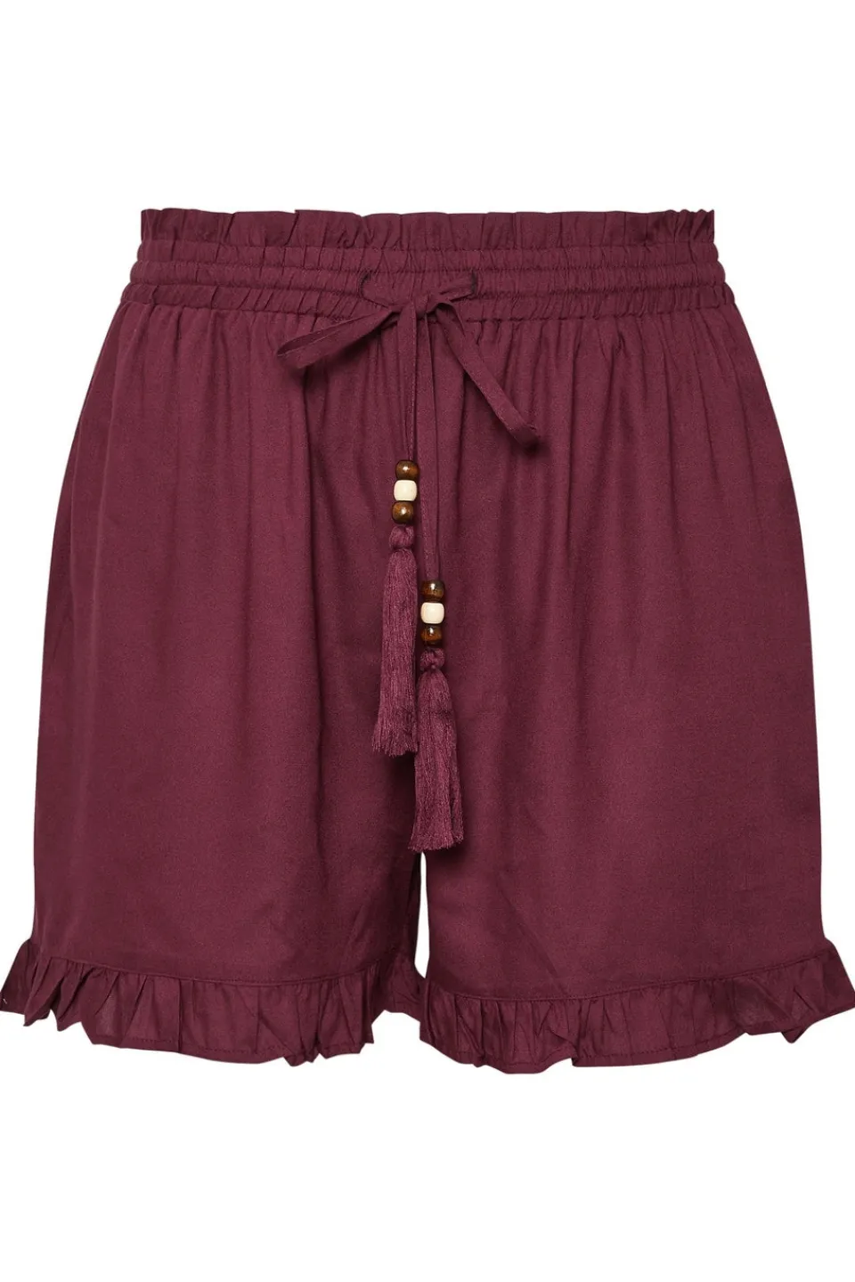 Shorts>YOURS Curve Berry Red Beaded Frill Hem Shorts