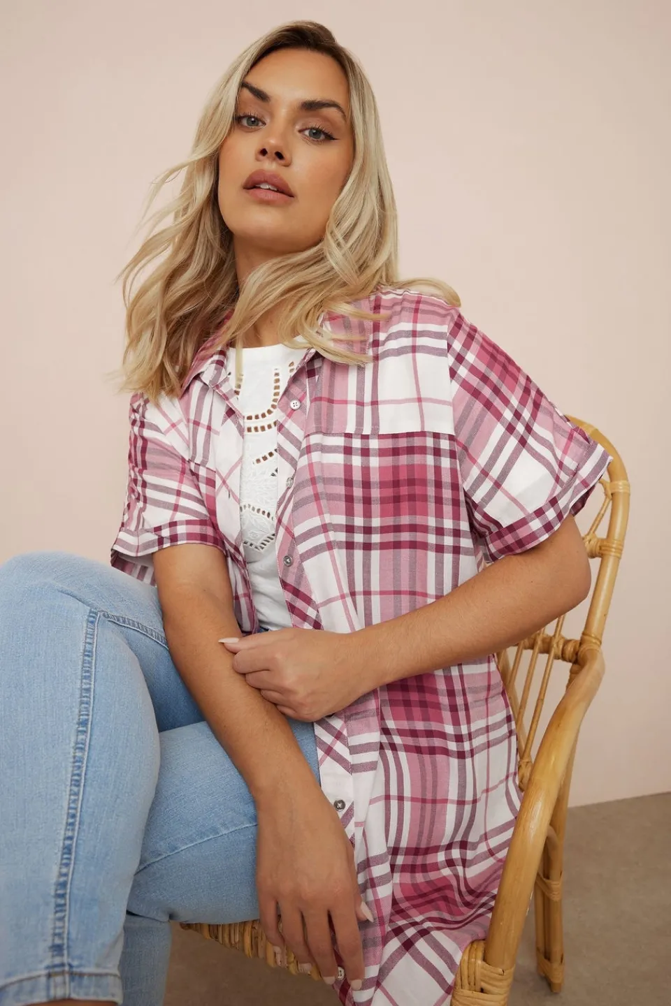 Blouses & Shirts>YOURS Curve Berry Red Check Print Shirt